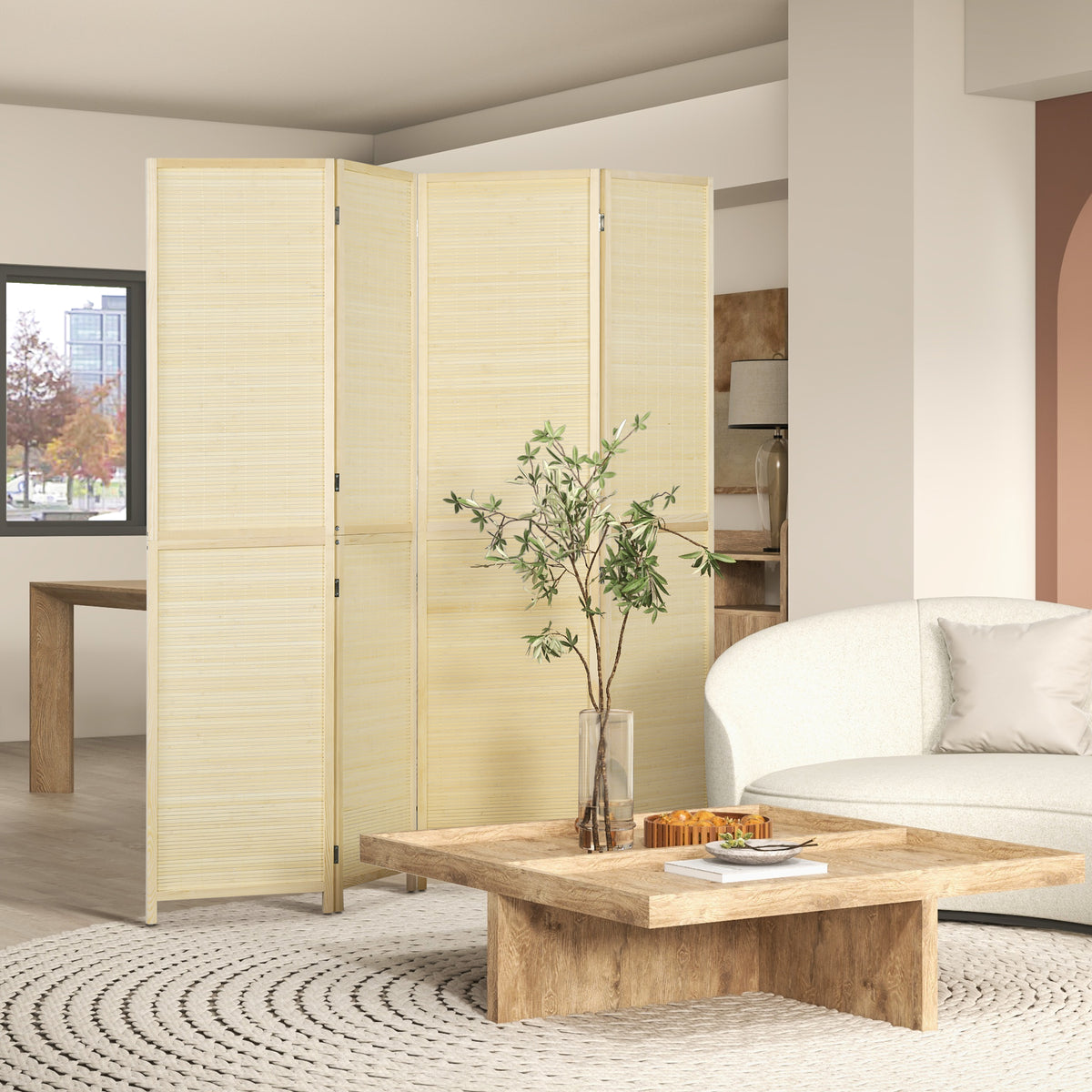 Room Divider, Freestanding Privacy Screen, 4 Panel Folding, 180 x 180cm, Natural