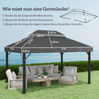 Pavillon-Ersatzdach, 3 x 4 m, Ersatzplane mit Wasserablauf-Öffnungen, Polyester, Sonnenschutz, UPF30+, Dunkelgrau