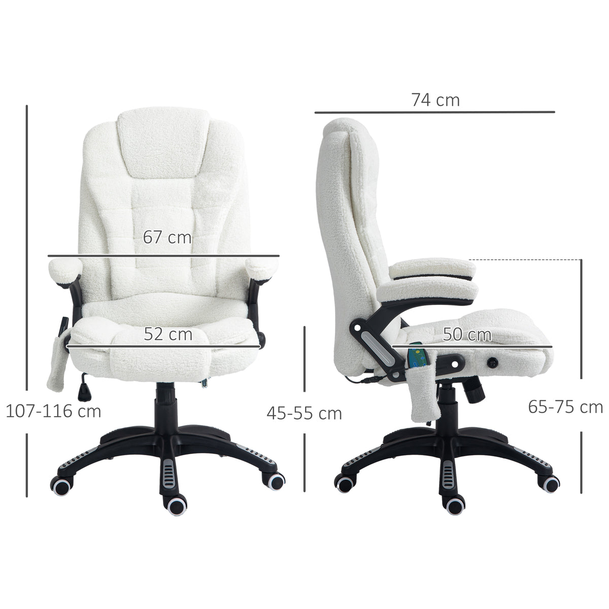 B¨¹rosessel Massagefunktion Massageb¨¹rostuhl, Massagefunktion, h?henverstellbar, 67 x 74 x 107-116 cm, Wei?