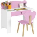 Schreibtisch-Set für Kinder, Arbeitstisch und Stuhl mit Bärenform, Schublade, zum Schreiben und Basteln, 3-8 Jahre, Rosa