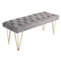Sitzbank Polsterbank Pianobank Schuhbank mit Samtoptik Bettbank Klavierbank für Schlafzimmer, Wohnzimmer, Flur, Metall Grau 116 x 44,5 x 49 cm