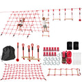 Ninja Line Kinder 10m Slackline Set mit Turnringe Schaukel Kletterleiter Kletternetz für 3-6 Jahre 1000x300x180 cm Rot