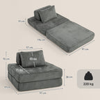 2-in-1 Boneless Cloud Schlafsessel, Klappbares Chenille-Bodensessel mit Dickem Stützkissen, Grau