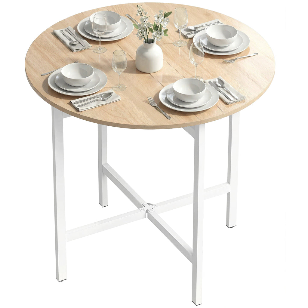 Klappbarer Esstisch, 80 cm Runder Klapptisch mit Stahlrahmen, Platz für 2-4 Personen, Naturholz-Optik