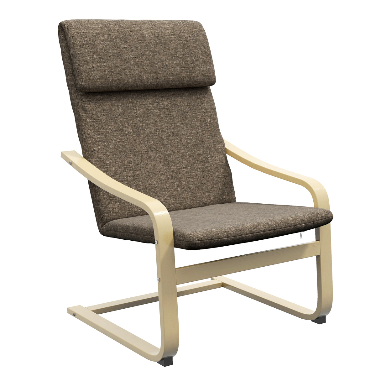 Sessel mit Kopfstütze und Armlehnen, Bezug in Leinenoptik, Holzgestell, Braun + Natur