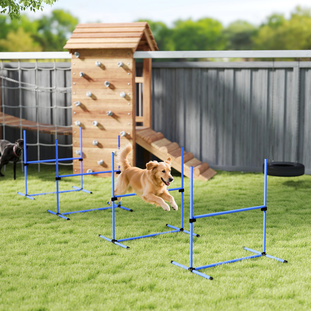 Agility Set Hunde 4-teiliges höhenverstellbar Agility-Ausrüstung Sprungstangen-Set Steckhürdenset mit 4 Hürden Tragetasche Koordinationstraining Sprungstangen-Set für Spiele Training