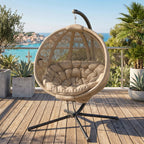 Hängesessel Gartensessel Korbsessel, Boho-Stil, 116 x 125 x 176 cm, Sand + Schwarz