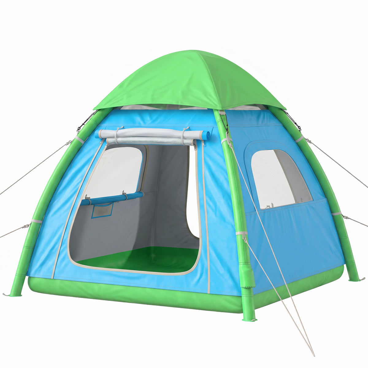 Aufblasbares Zelt 3 Personen Schneller Aufbau Outdoor Camping Zelt mit Luftpumpe Meshfenster abnehmbar Dach