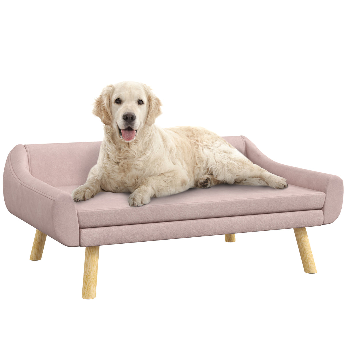 Haustiersofa Hundesofa, Skandidesign, abnehmbares Polster, Samtoptik, 102 cm x 58,5 cm x 42,5 cm, Rosa + Natur