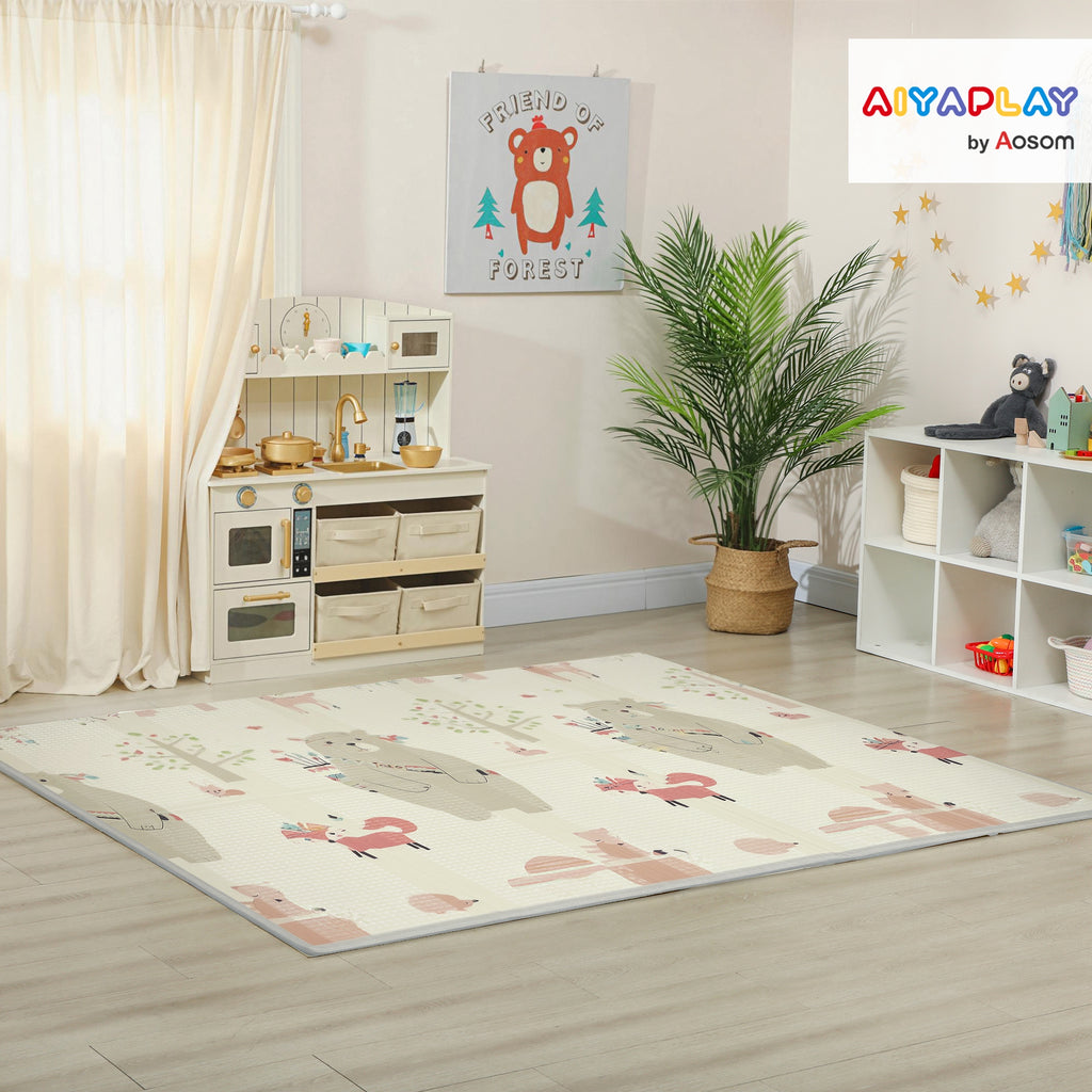 Baby-Spielmatte, Tiermuster, Schaumstoff, 1,5 cm dicke Polsterung, rutschfest