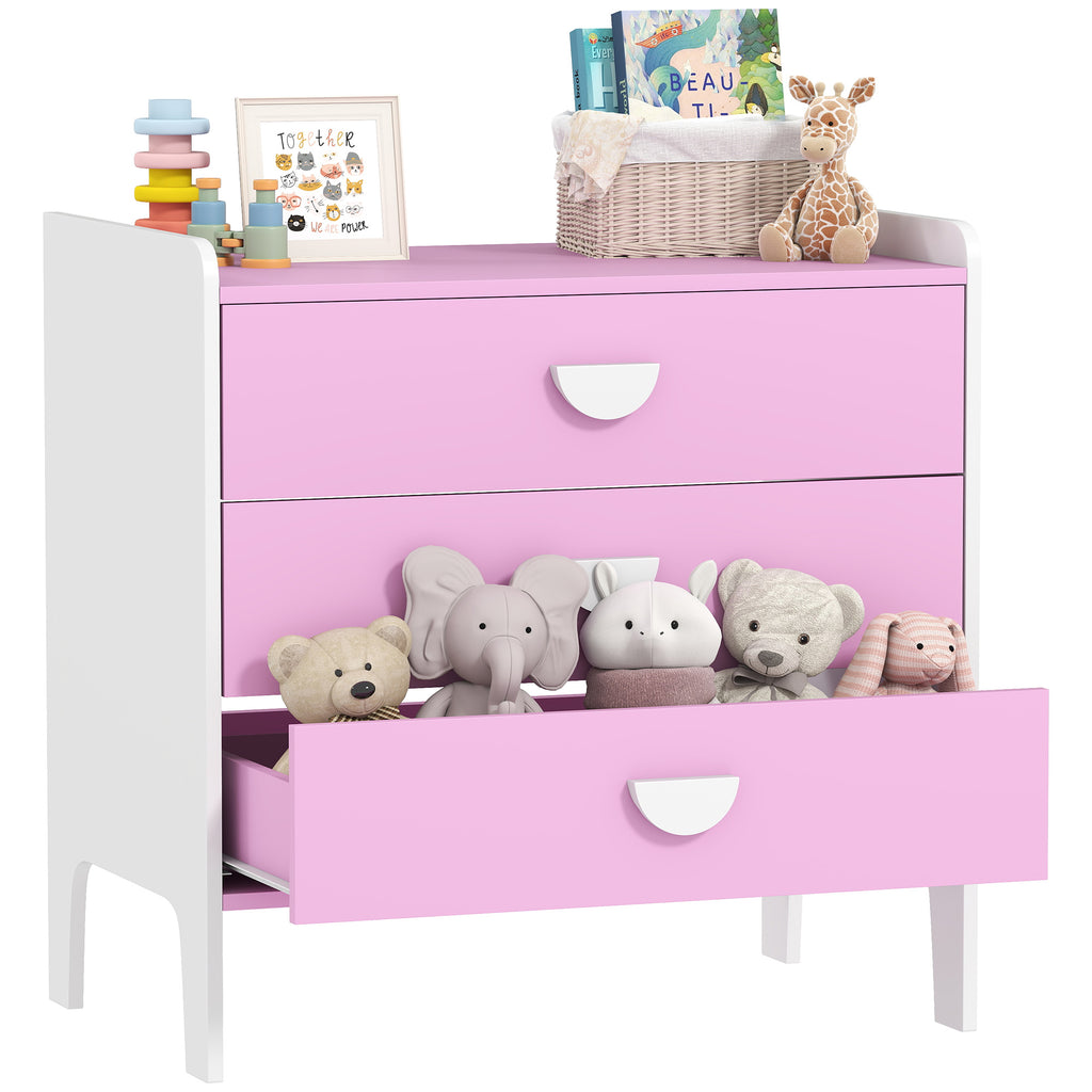 Kinder-Kommode mit 3 Schubladen, MDF, Aufbewahrungsschrank für Kinder, Rosa+Weiß