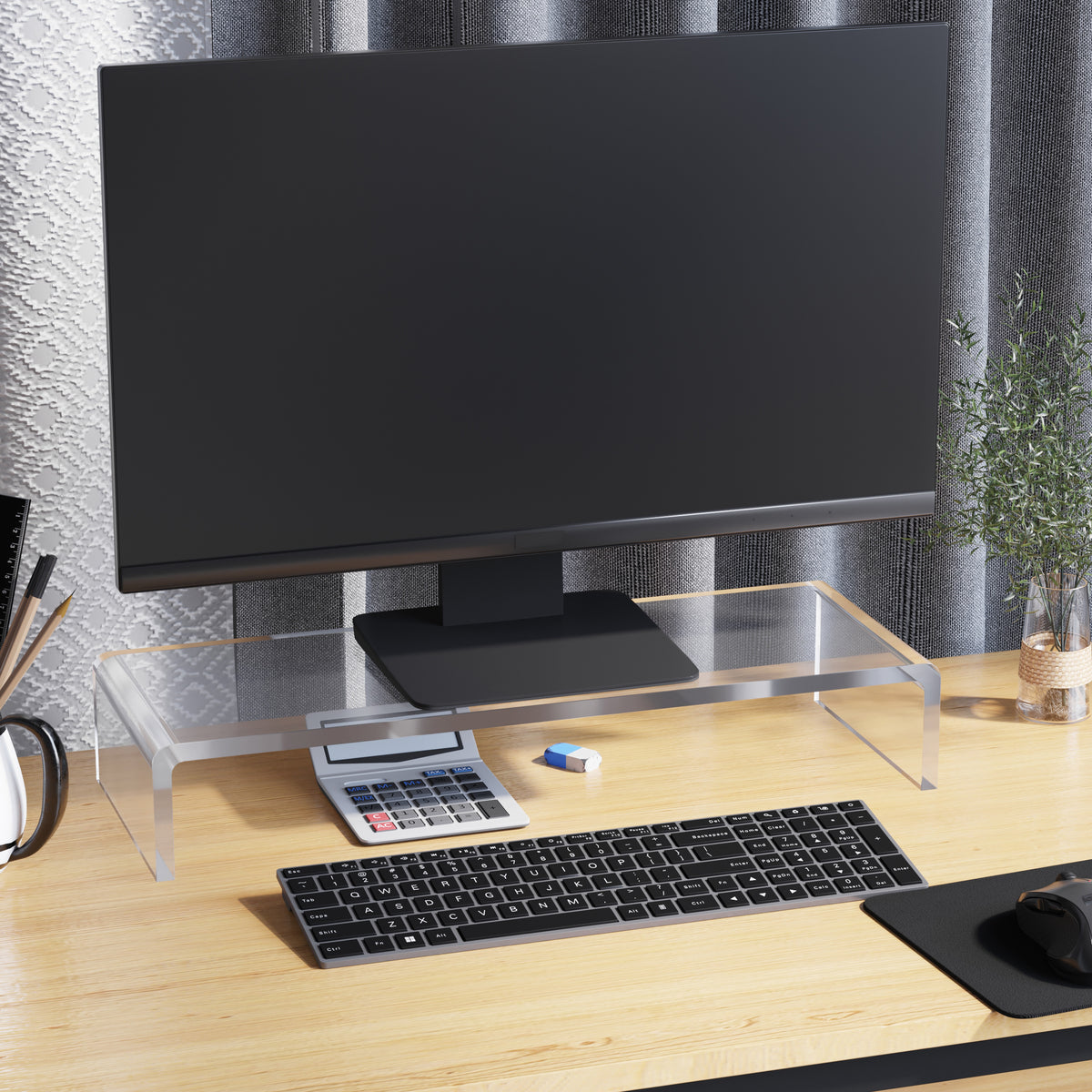Large Clear Acrylic Perspex Monitor Computer TV Stand Riser Shelf Plinth Display Stand 12mm Thick