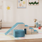 2-teiliges weiches Spielbl?cke-Set f¨¹r Kleinkinder, Kunstleder, Schaumstoff, zum Klettern, Bauen, Spielen, Beige+Blau