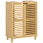 Under Sink Bathroom Cabinet, Freestanding Bamboo Under Sink Cabinet with Louvered Doors and Adjustable Shelf, Natural