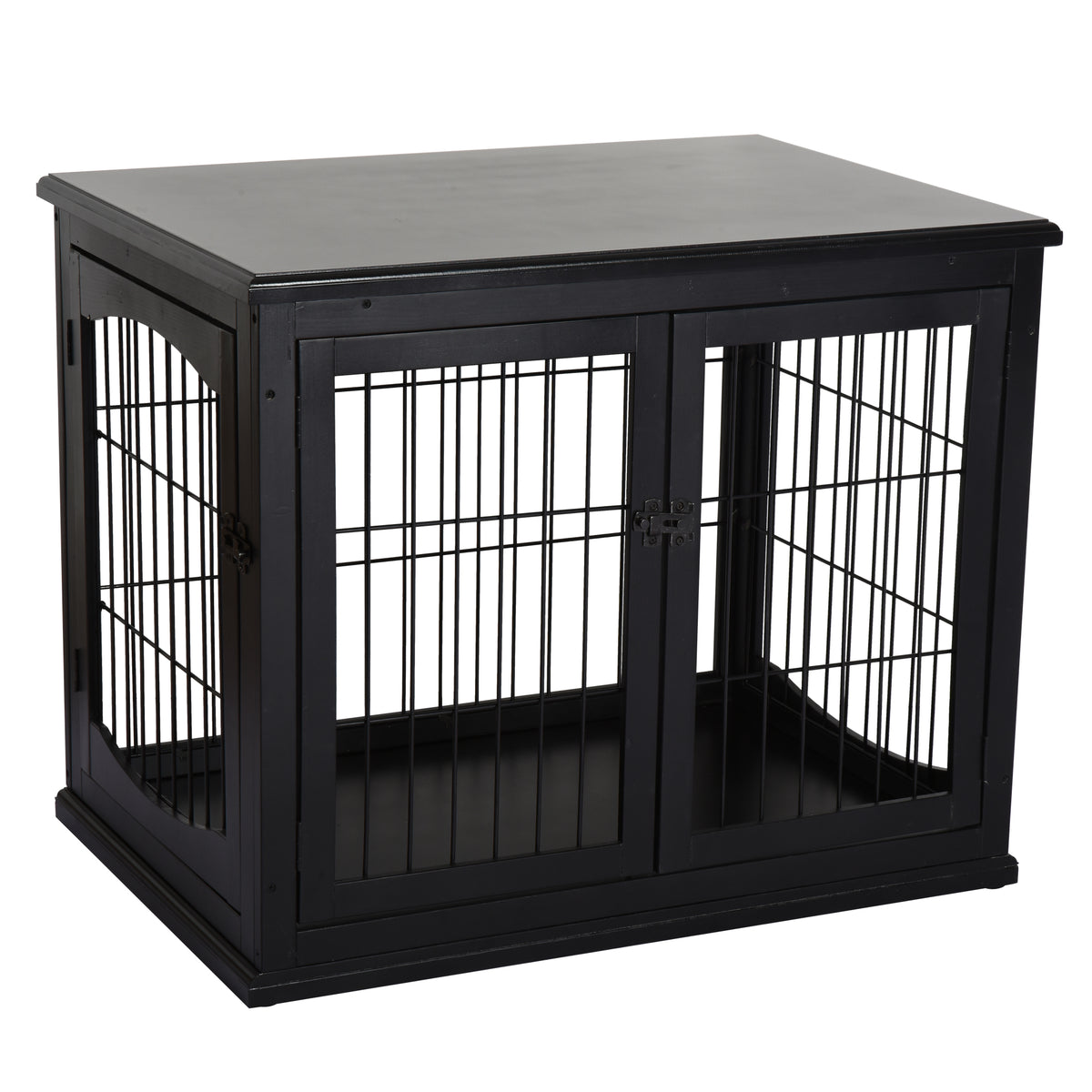 Transportbox für Hunde 58,5 cm x 81 cm x 66 cm Türen, MDF-Holz Eisen, 58, 5 cm x 81 cm x 66 cm, Schwarz