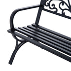 127L x 60W x 85H cm Powder Coated Garden Bench for Patio Backyard, Steel-Black