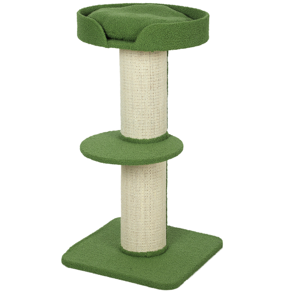Katzenbaum 91cm Spielbaum mit Katzenbett, Plattform Lammwolle Grün
