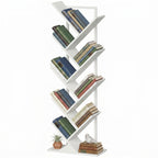 9-stufiges Baum-Bücherregal, freistehendes industrielles Bücherregal mit Stahlrahmen, Aufbewahrungseinheit für CDs, DVDs, Weiß