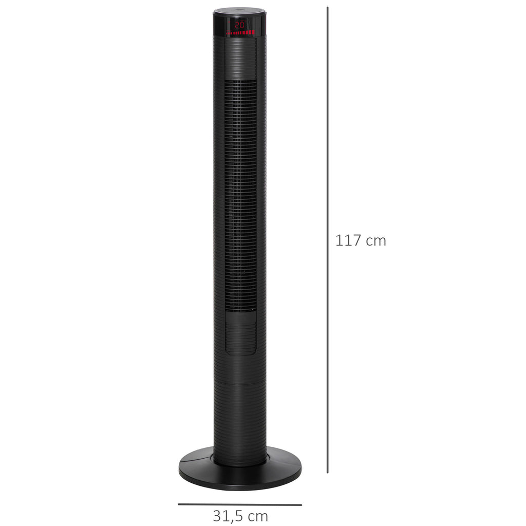 Turmventilator leise mit Fernbedienung 117 cm 70° Oszillierende Ventilator Standventilator mit 4 Modi, 3 Geschwindigkeiten, 12 Std.-Timer, LED-Anzeige, Schwarz
