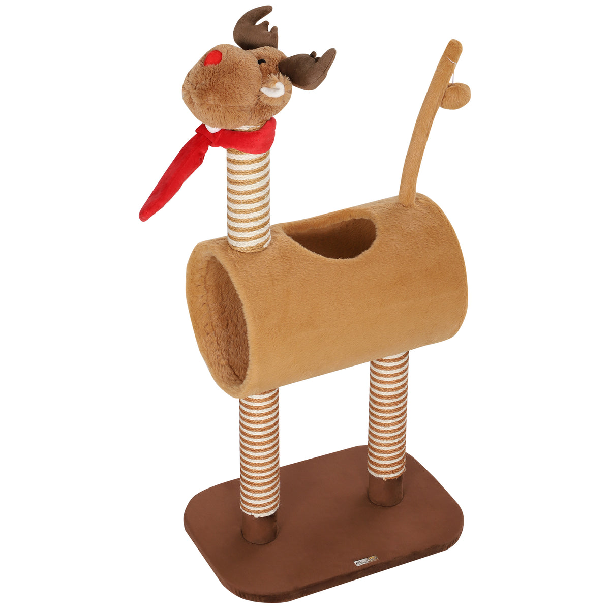 98cm Deer-Designed Cat Tree with Scratching Posts, Toy Ball, Tunnel, Brown