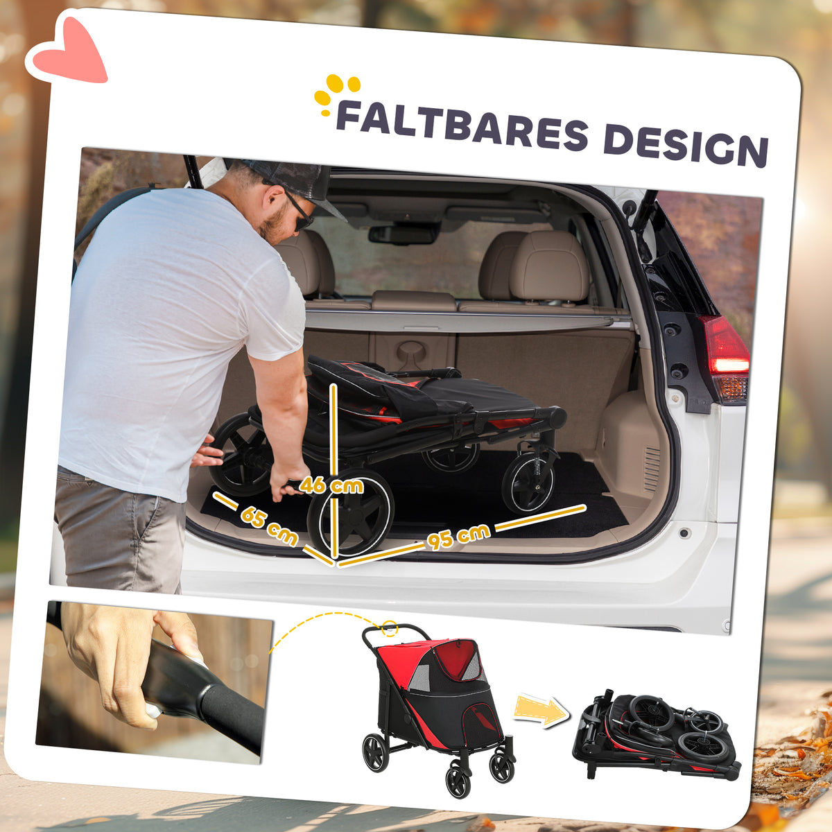 Foldable Pet Stroller, with Universal Wheels, Shock Absorbers, for Medium and Large Dogs, Red