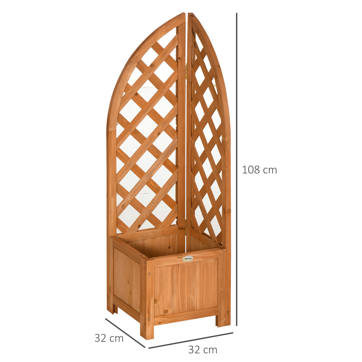 Pflanzkasten mit Eckspalier, Drainage?ffnung, wetterfest, Naturholz, braun, 32 x 32 x 108 cm