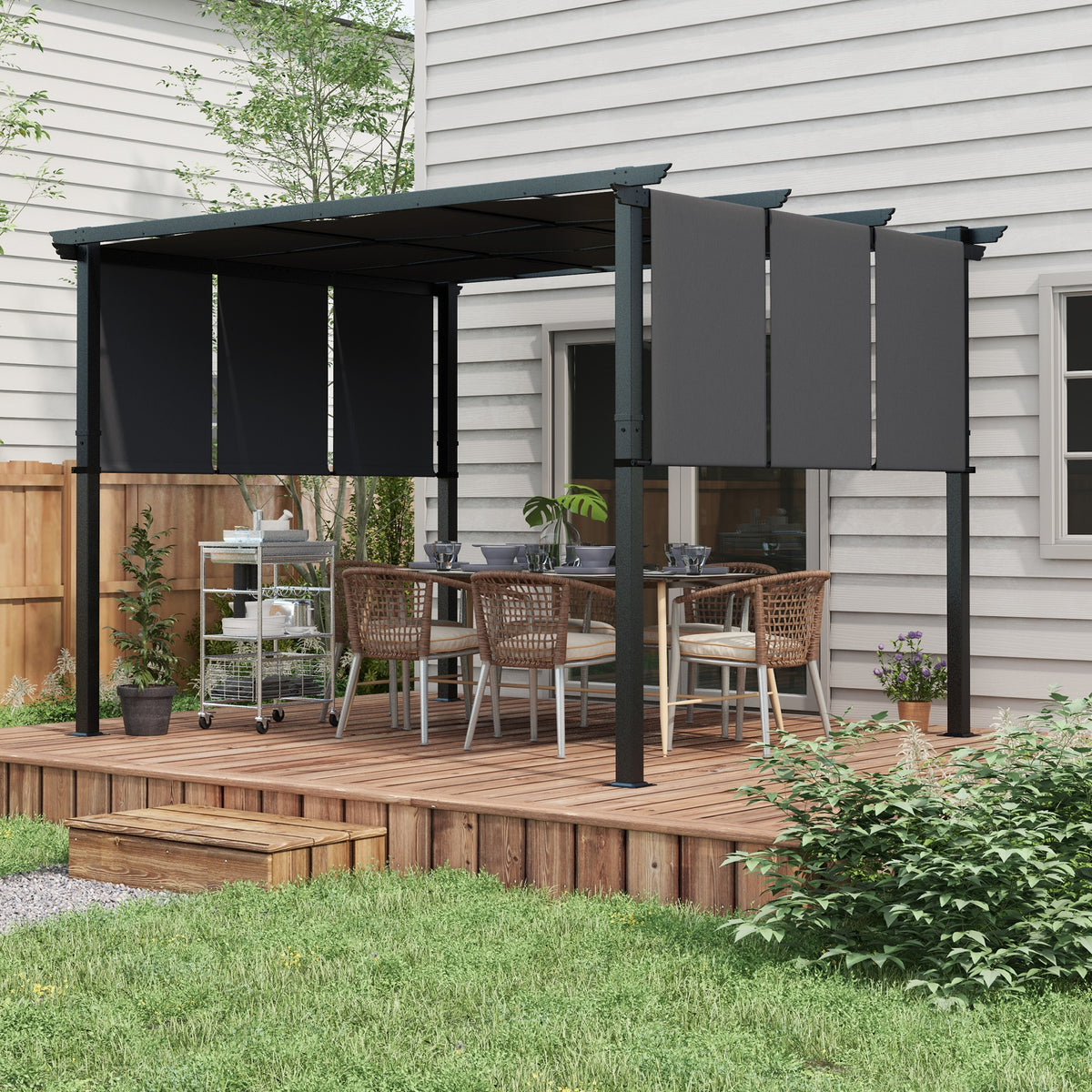 Markise Sonnenschutz. Pergola, wetterbeständig, inkl. Befestigungsmaterial, 3 x 3,5 m, Dunkelgrau