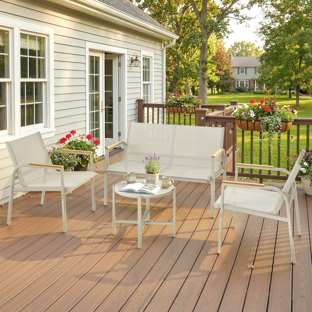 Gartenmöbel Set wetterfest Metall Sitzgruppe für 4 Personen Gartenlounge mit 2er-Sofa 2 Sesseln Beistelltisch Grün