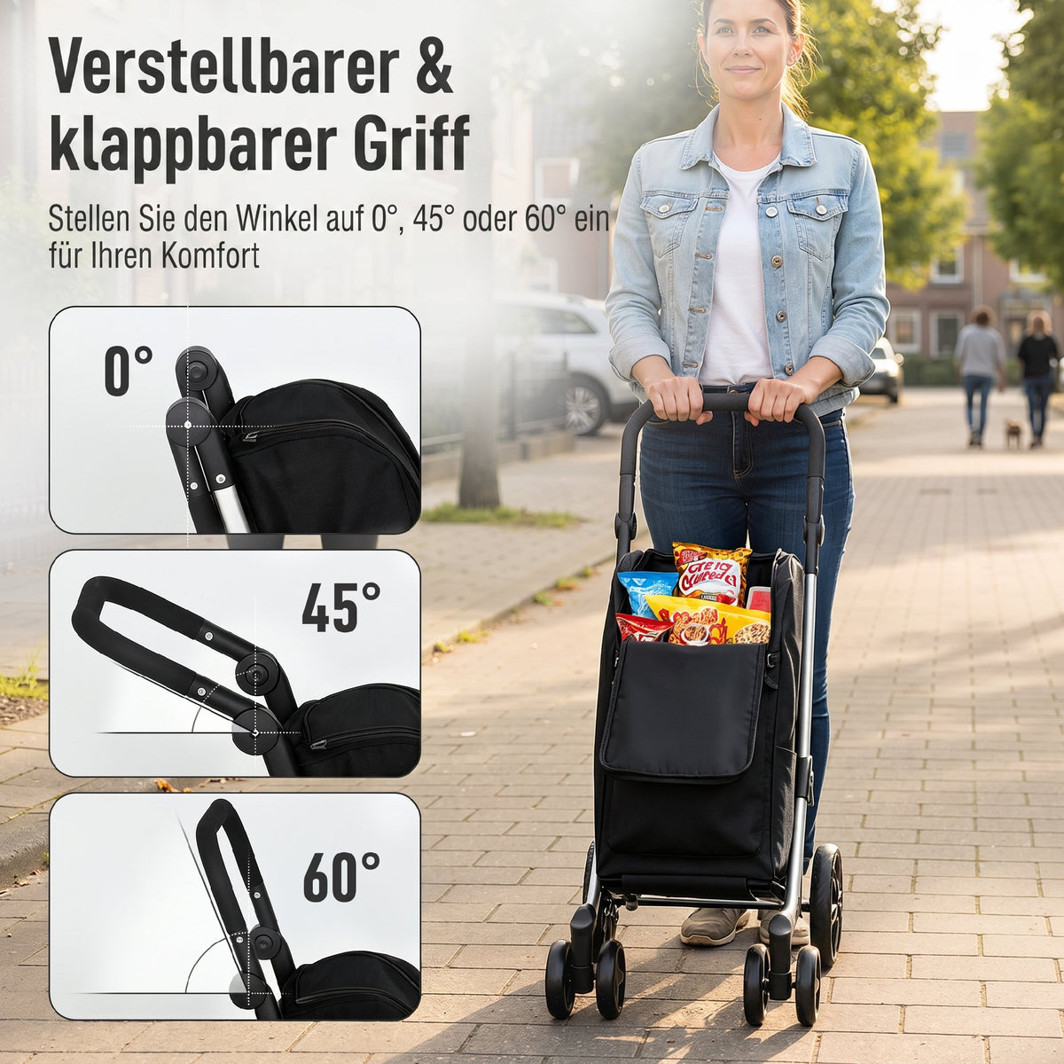 Einkaufstrolley Klappbar mit Kühlfach, 46L, Schwarz