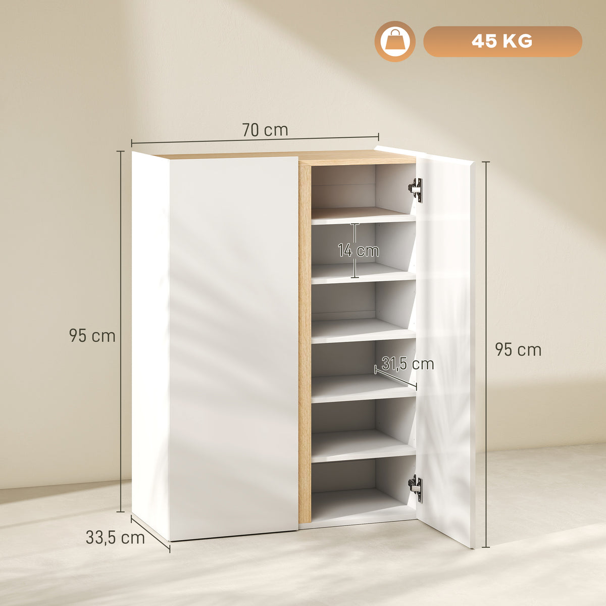 Schuhschrank mit Soft-Close-Funktion, 6-stufiges Design ohne Griffe, fasst bis zu 18 Paare, f¨¹r Flur, Eingangsbereich, Holz, Wei?