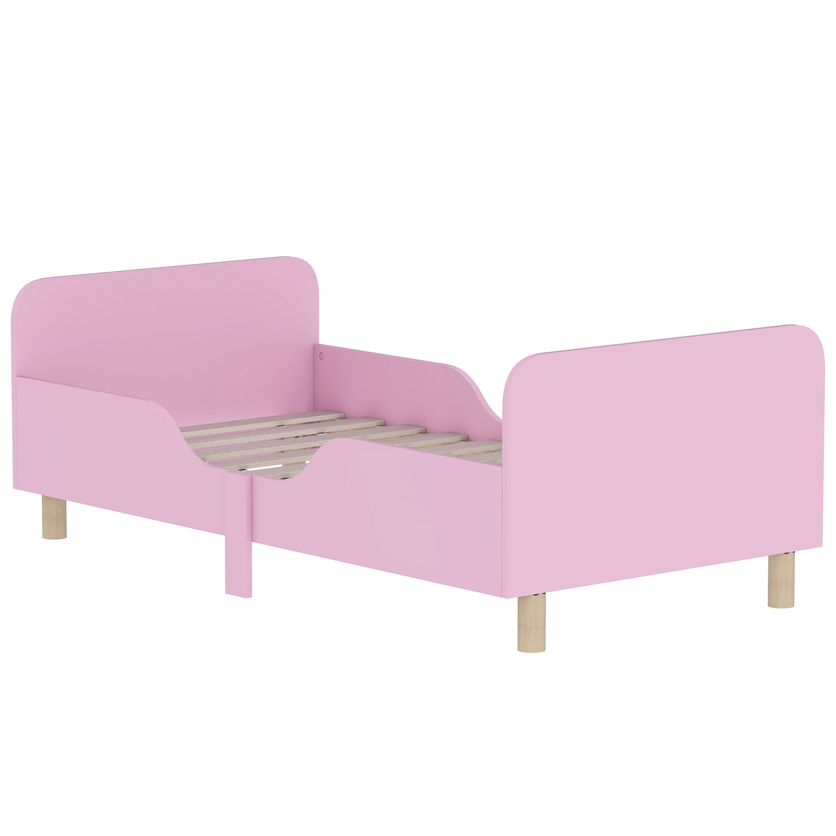 Kinderbettgestell, Einzelbettrahmen f¨¹r Kinder, Schutzgitter, kleines Bett f¨¹r Kinderzimmer, MDF, ohne Matratze, Rosa