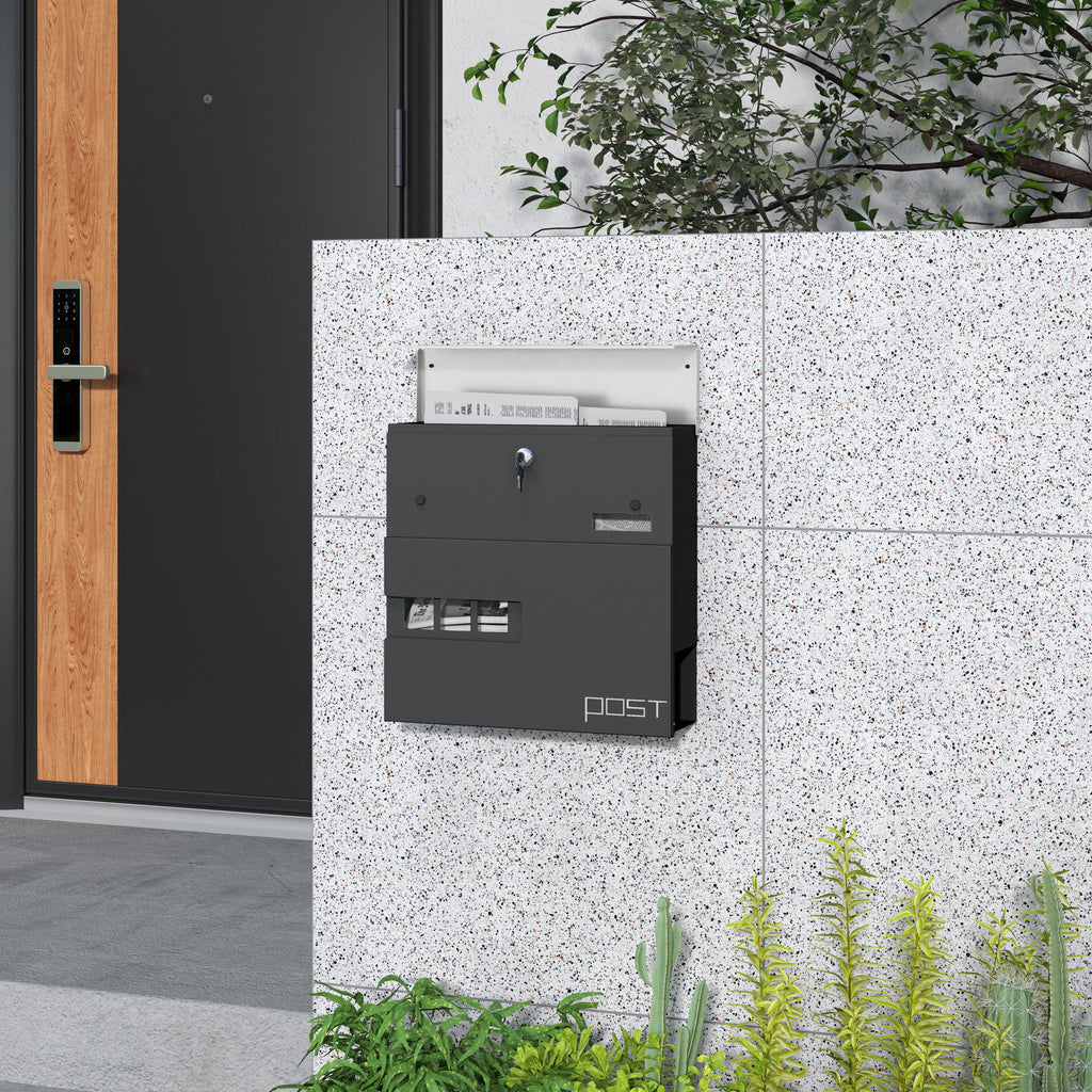 Locking Galvanised Steel Letterbox - Charcoal Grey/Black