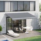Markise, 3,95 x 2,45 m, Sonnenschutz, einfahrbar, mit Handkurbel, Metallrahmen, Polyester, Grau/Weiß