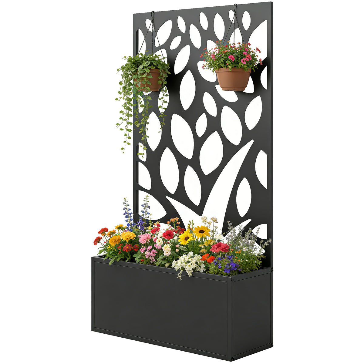 Hochbeet aus Metall mit Rankgitter, Wandmontage oder freistehend, Pflanzkasten mit Sichtschutz