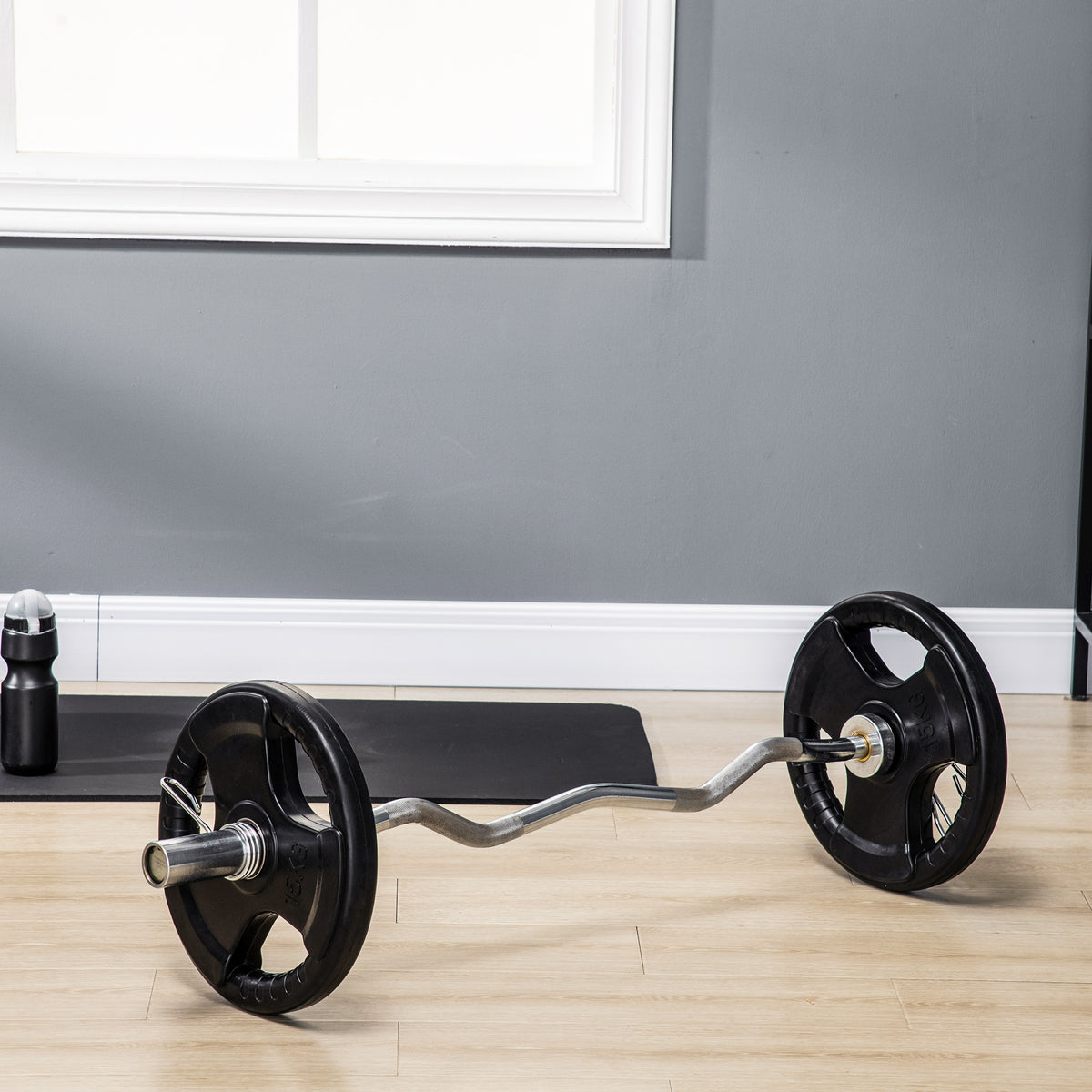 Hantelscheibe, 2er-Set, 15 kg pro Scheibe, drei Griffe, bodenschonender Gummimantel, Metall
