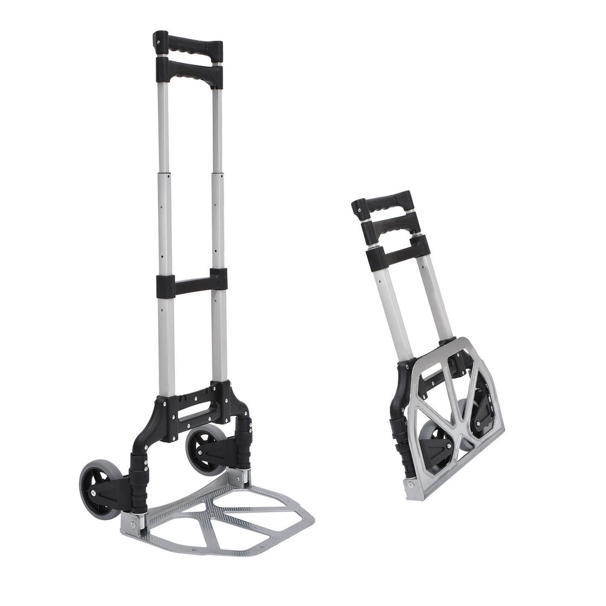 Aluminium Folding Hand Truck Trolley, Heavy Duty Foldable Sack Cart with Adjustable Telescoping Handle, 70KG Load Capacity