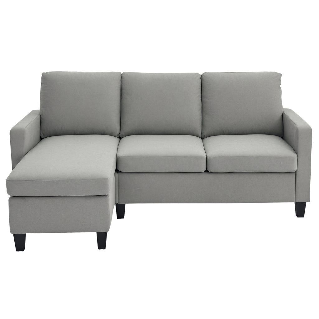 Ecksofa, 3-Sitzer-Sofa mit Kissen, Eckcouch, L-Form Couch, Stoffbezug, Grau