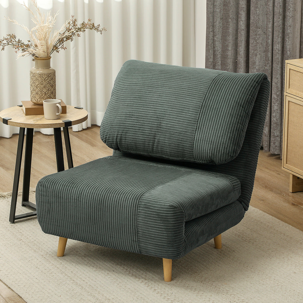 2-in-1 Schlafsessel G?stebett, verstellbare Kopfst¨¹tze Cord-Optik 82 cm x 87 cm x 89 cm Gr¨¹n