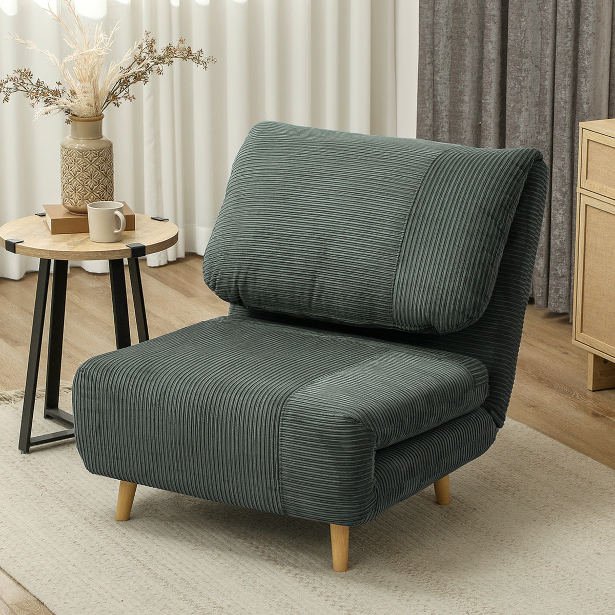 2-in-1 Schlafsessel G?stebett, verstellbare Kopfst¨¹tze Cord-Optik 82 cm x 87 cm x 89 cm Gr¨¹n