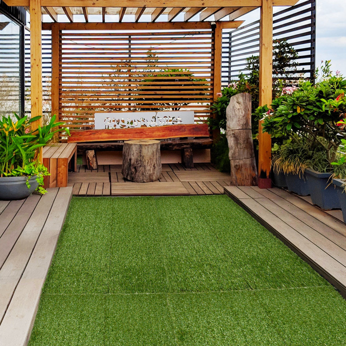 10 PCs 30 x 30cm Artificial Grass Turf, 25mm Pile Height Grass Carpet Fake Grass Mat UV Resistance for Outdoor