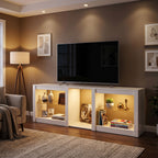 TV-Lowboard mit RGB-LED-Beleuchtung, Modernes TV-Möbel mit verstellbaren Glasböden, für Fernseher bis 75 Zoll, Weiß