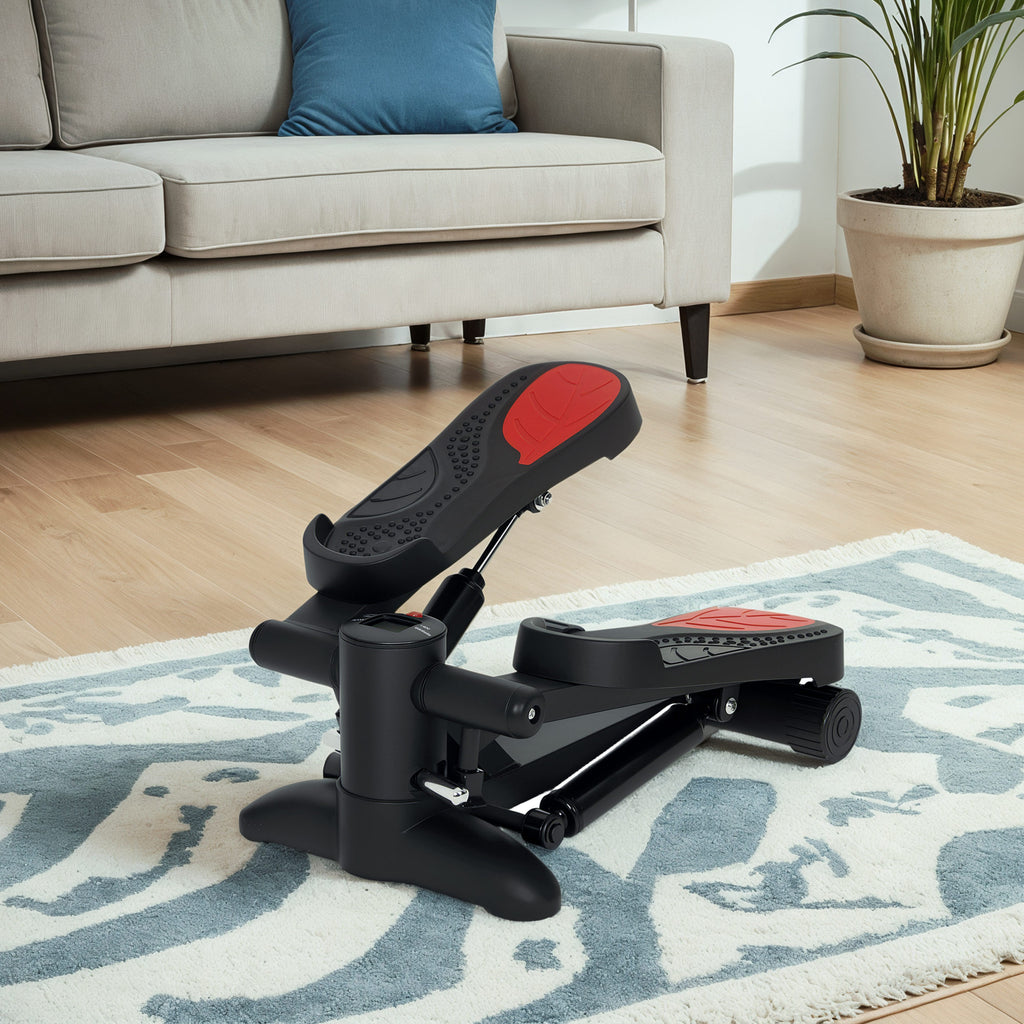Mini-Stepper, Kompaktes Stepper-Gerät für Workout, Fitness-Stepper mit LCD-Monitor und rutschfesten Pedalen, Schwarz