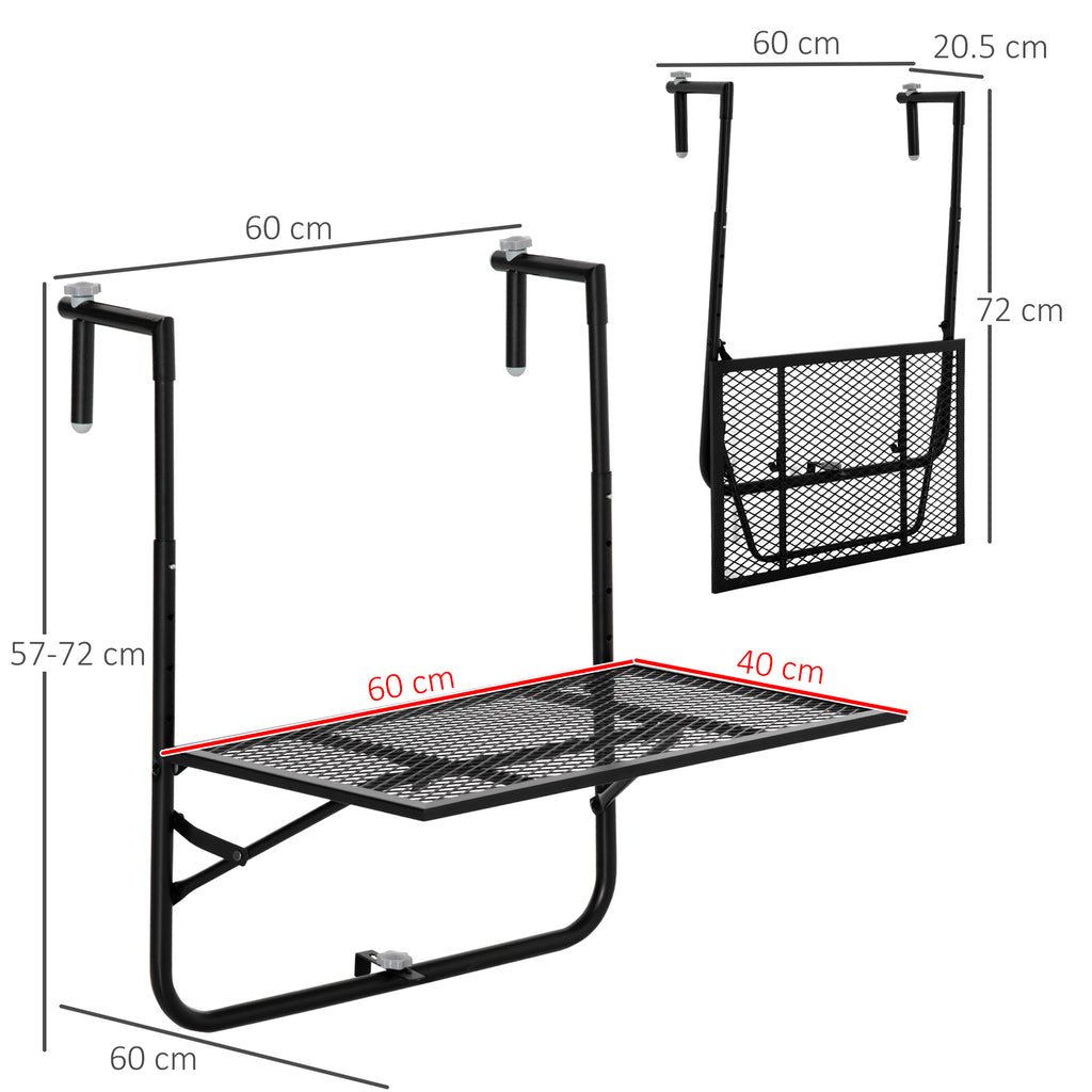 Balkonhängetisch klappbar 4-fach höhenverstellbarer Hängetisch aus Metall wetterfest Balkontisch 60x40 cm Schwarz