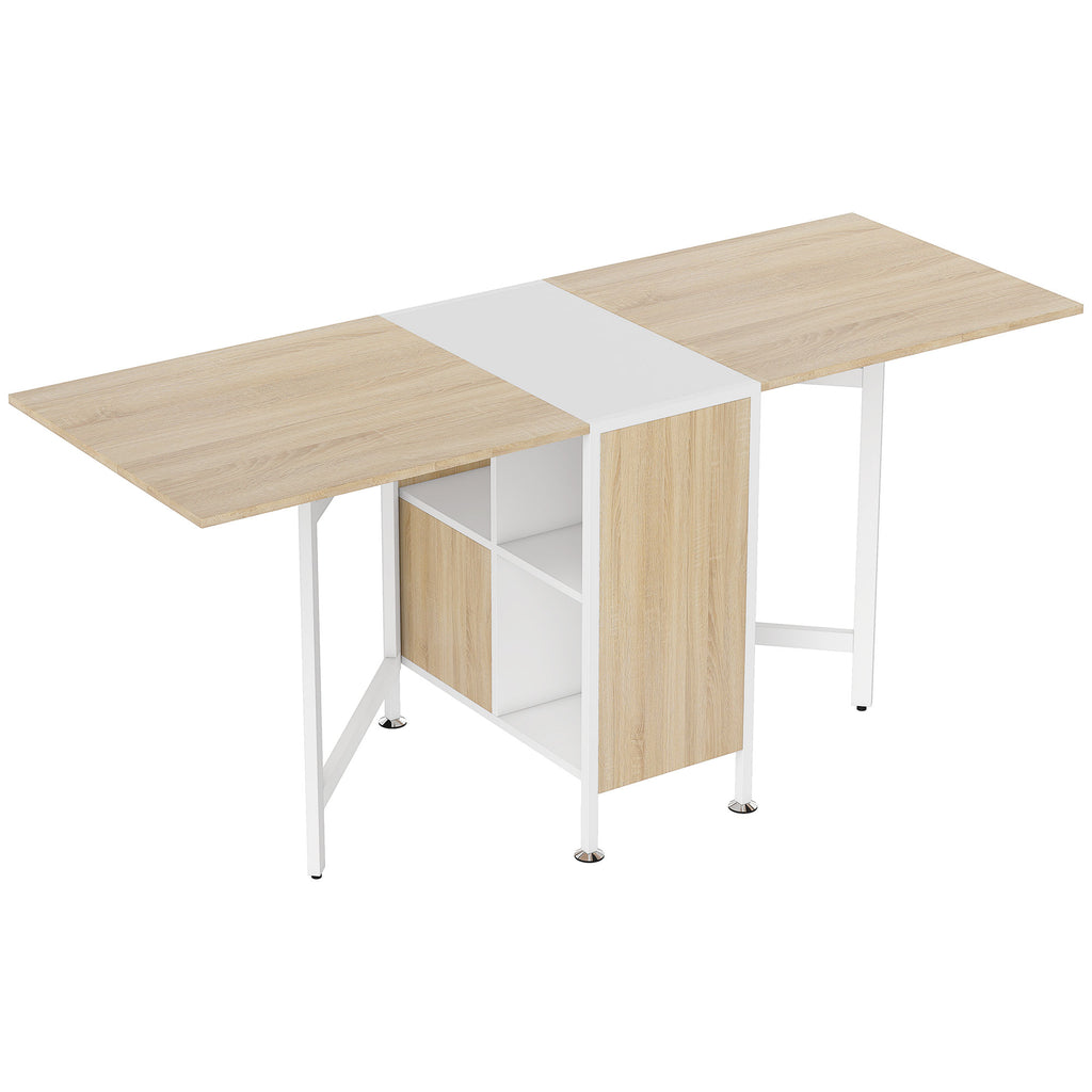  Esstisch Klappbar Küchentisch mit Offenen Ablage, platzsparend Klapptisch Esszimmertisch für Kleine Räume, Esszimmer, Küche 169 x 60 x 75 cm Natur+Weiß