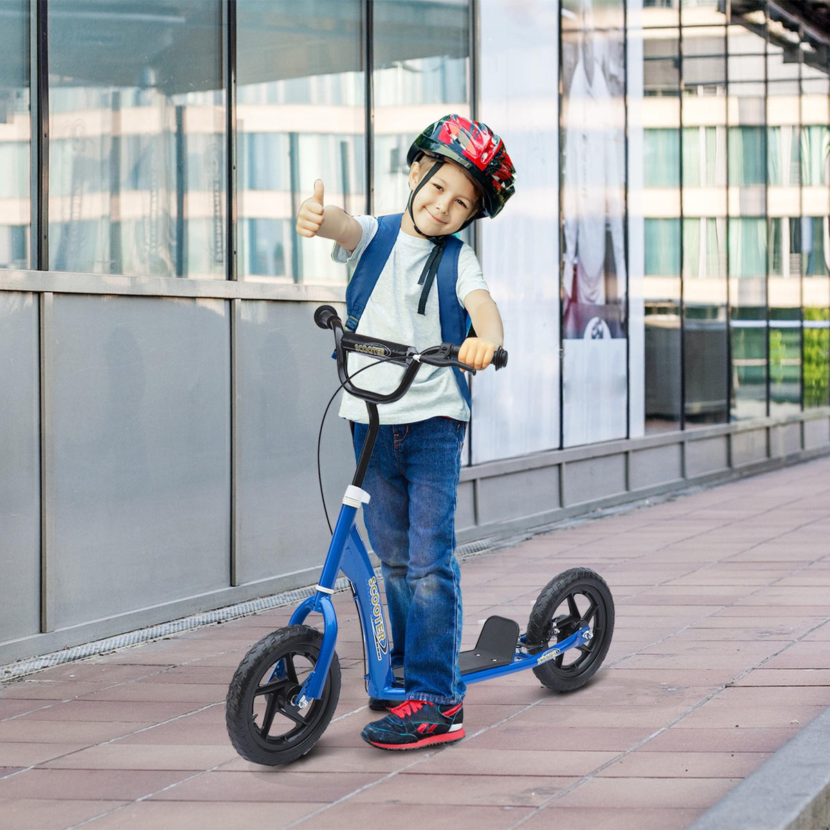 Kids Scooter Kick Scooter, with 12" EVA Tyres, Rear Brake, Big Wheels Scooter for 5-12 Years , Blue