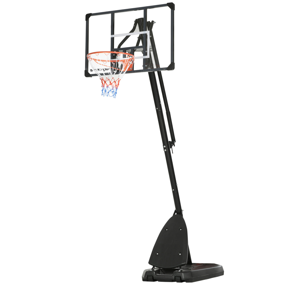 Basketballständer, verstellbare Korbhöhe 2,3-2,9 m, untere Pralllatte, befüllbare Basis, rot+schwarz