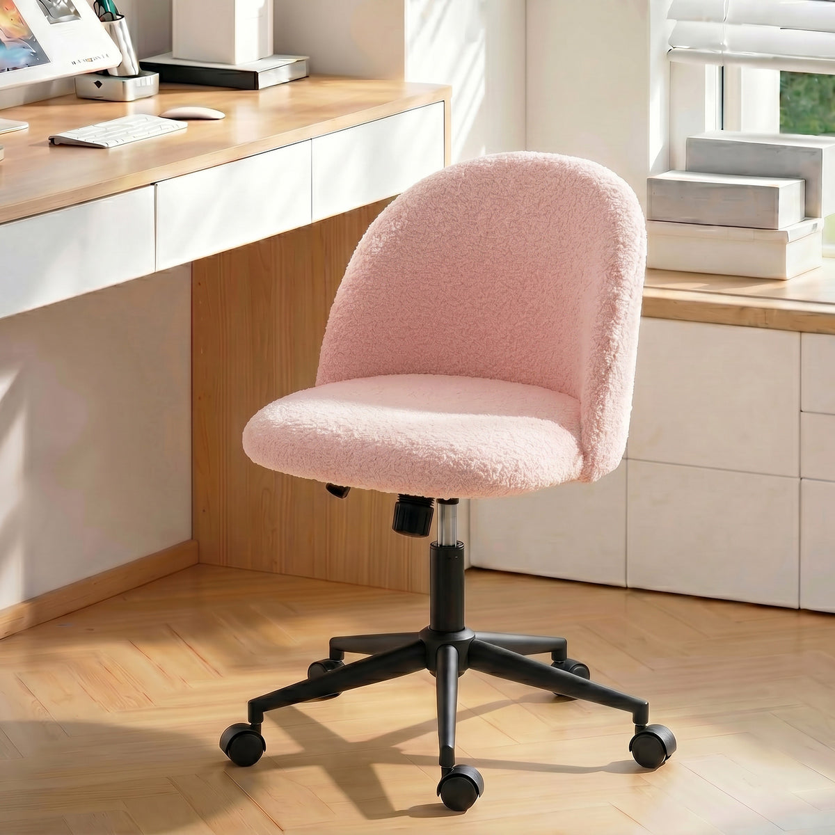 Schreibtischstuhl, Höhenverstellbarer Drehstuhl, Bis 120 Kg, Rosa