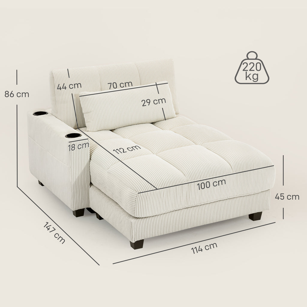 Sofa-Bett mit Kissen, Schaumstoff, zum Bett umwandelbar, Becherhalter, Cremewei?
