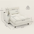 Sofa-Bett mit Kissen, Schaumstoff, zum Bett umwandelbar, Becherhalter, Cremewei?