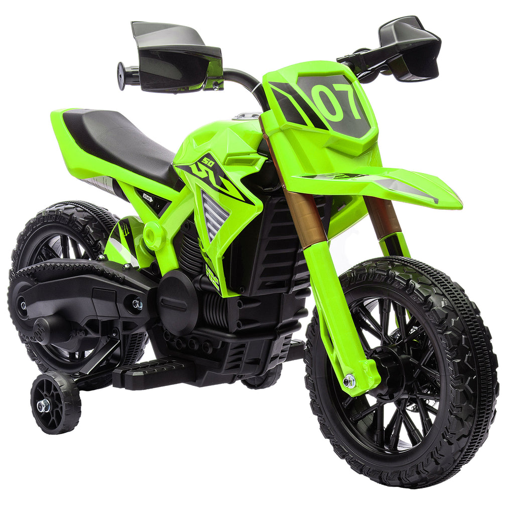 Elektro-Motorrad für Kinder, 6V Batterie-Antrieb, Stützräder, Hupe, Startgeräusch, 3-8 Jahre, Grün